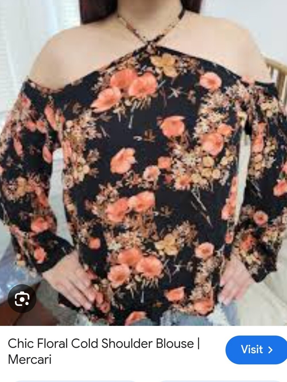 Mossimo Supply Co. Black Cold-Shoulder Blouse with Coral Floral Print Small Nwt